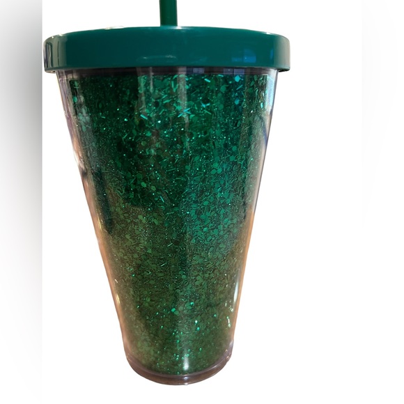 STARBUCKS 2018 Holiday Green Glitter Tumbler With Straw New With Tags - Picture 2 of 6